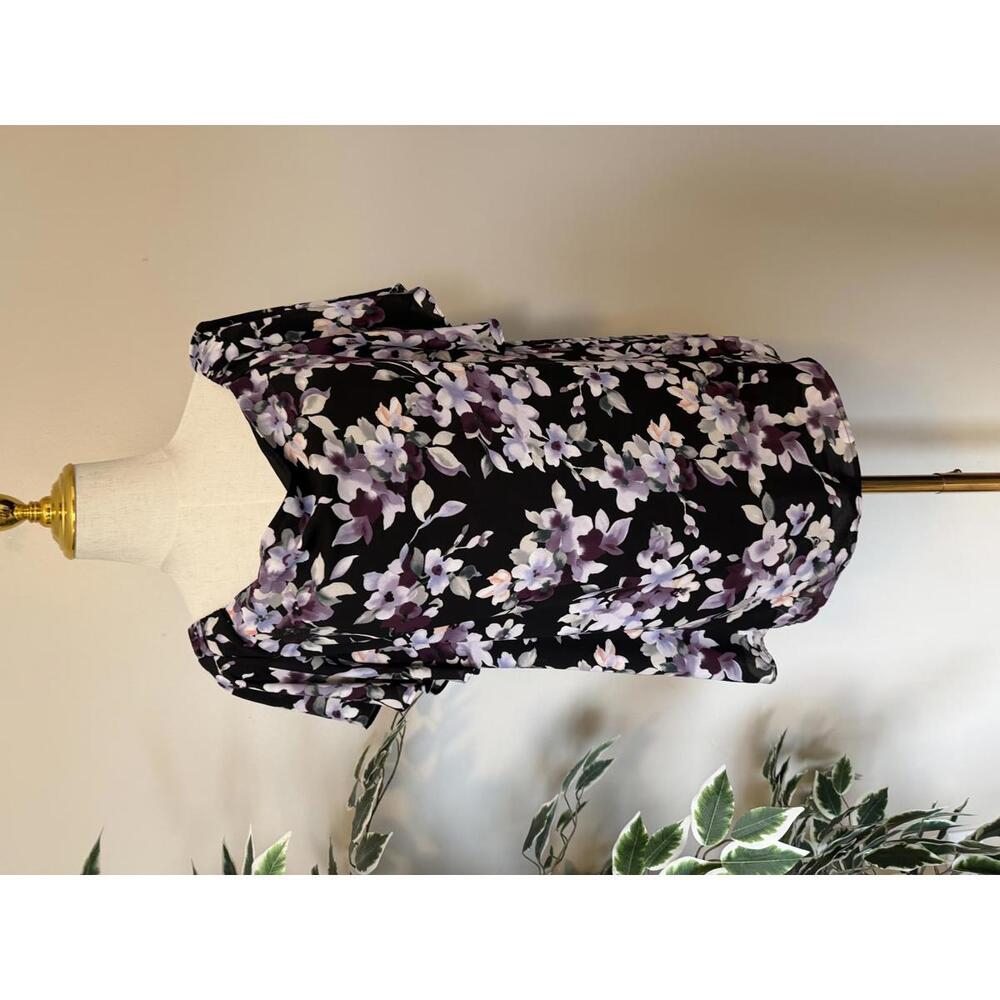 White House Black Market Black Floral Cowl Neck Blouse